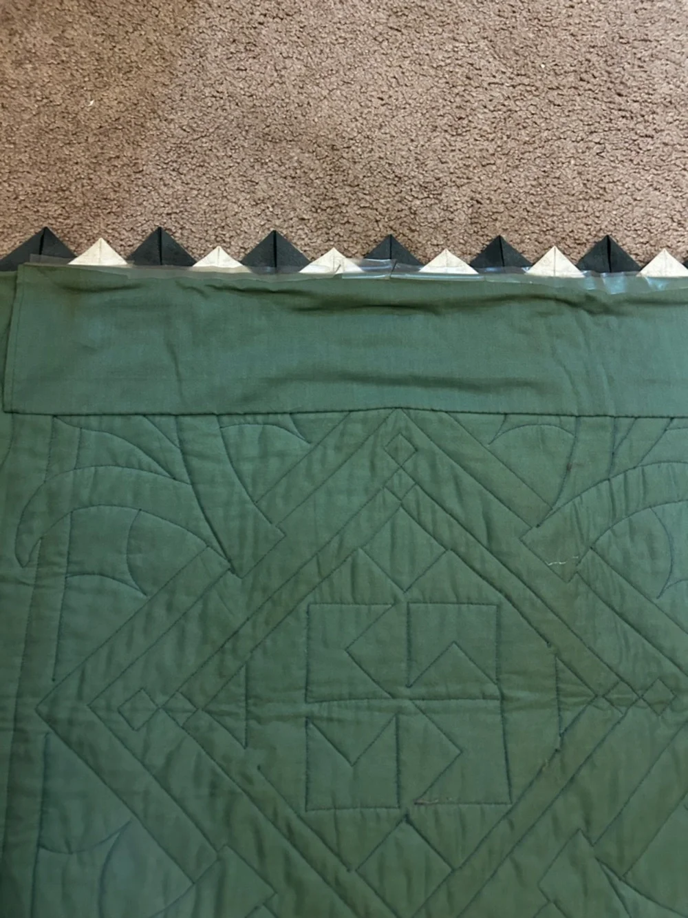 Spinning Crocus Handmade Green and Red Quilted Decorative Wall Hanging 25” SQ.